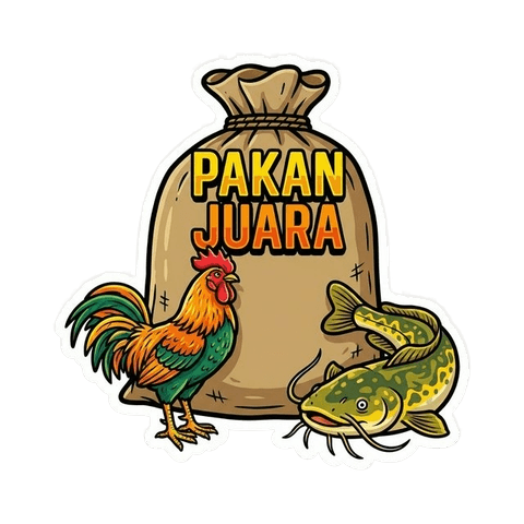 Subur Makmur Feed Sack with Rooster and Catfish - Sticker Style
